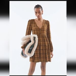 Urban Outfitters Plaid Long Sleeve Babydoll Dress